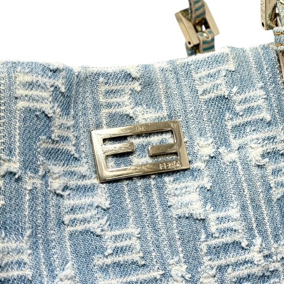 FENDI Vintage Zucca Monogram Denim Shoulder Tote Large Bag Blue FF Logo [106208] - Picture 11 of 16
